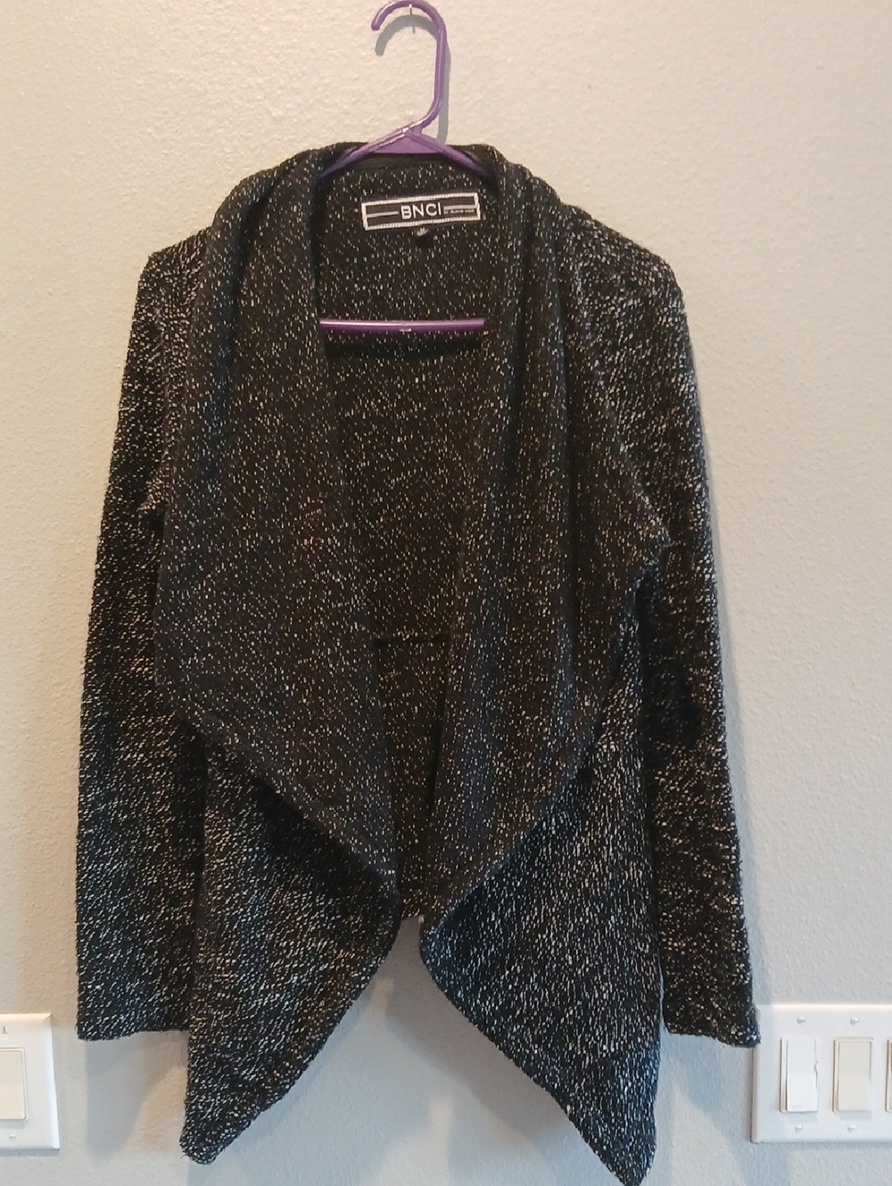 BNCI Open-Front Black & Silver Shimmer Women's Sweater Noir Women Black Cardigan